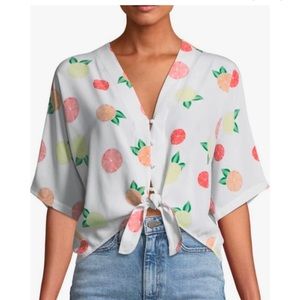 [Rails] Thea Citrus-Print Silk Tie-Front Top
